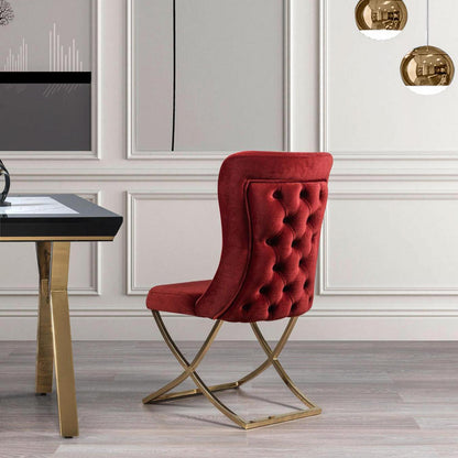 Sultan Collection Wing Back, Modern design, upholstered dining chair in  with   legs in a dining room with set of four chairs around a round table.