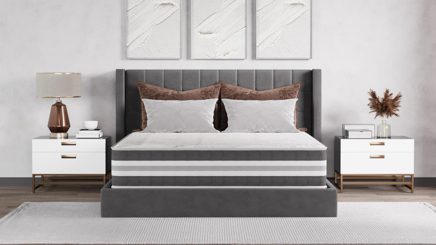 Queen, 12 inch , Firm , Hybrid Mattress with Pocket Coil core from Dulce Deluxe by Ottomanson on a stand alone bed base.